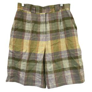 Gigue Womens Plaid Linen Bermuda Shorts Size 40 Multicolor Smart Casual Golf